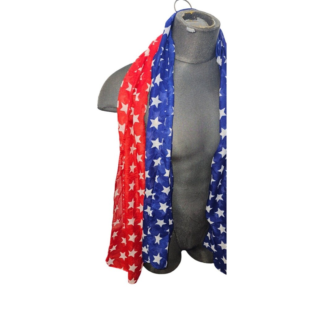 USA Flag Scarf Patriotic Stars Sheer 5.5 Feet Each Blue Red - Picture 2 of 3